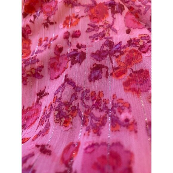 Taylor Pink Floral Print Dress 12 V-Neck Button Front Tiered Midi Lined Artsy - Picture 14 of 15